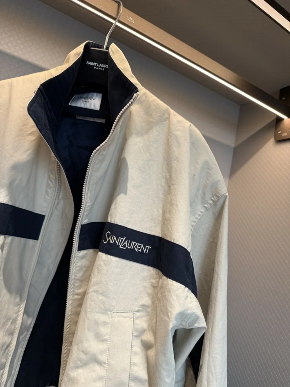 ✨Saint Laurent Beige Color Block Zip Up Track Jacket